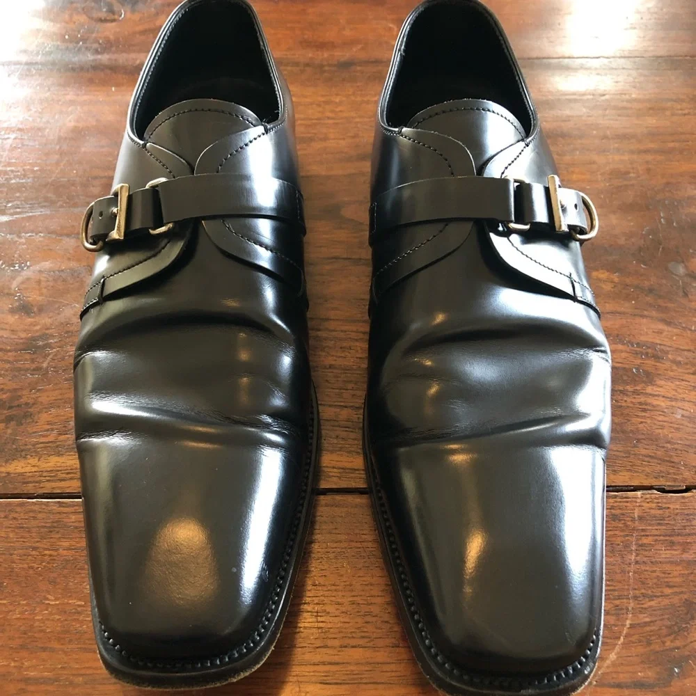 Prada Black Leather Monk Strap Men’s Dress Shoes